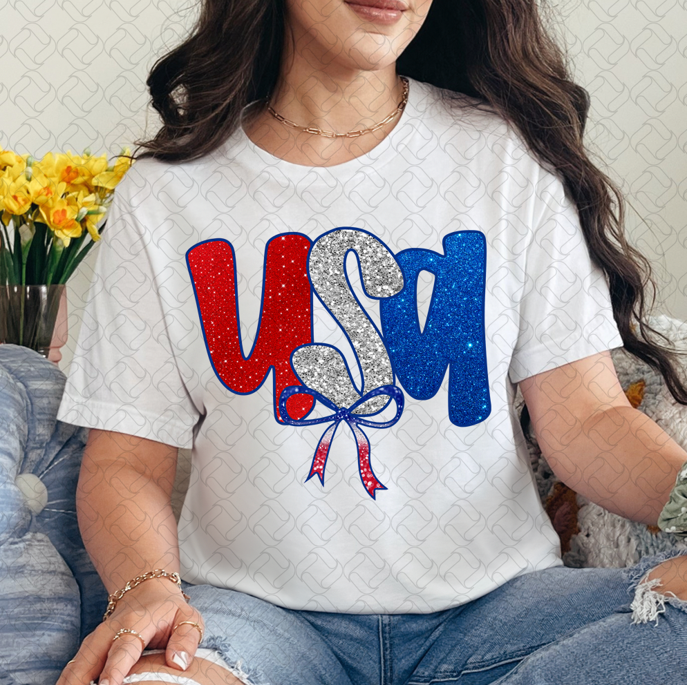 USA bow faux glitter