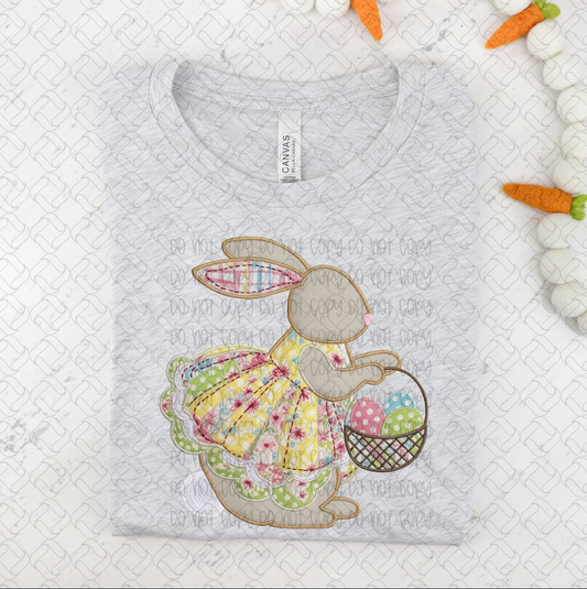 Bunny Faux Quilt Patch With Basket Easter