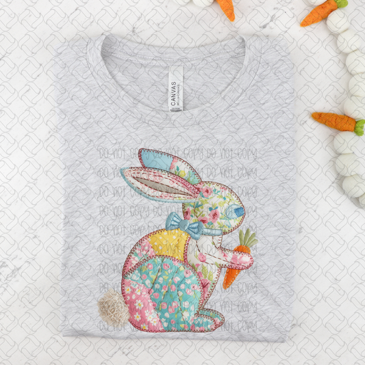 Bunny Faux Quilt Patch With Carrot Easter