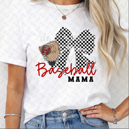 Checkered Baseball Mama Bow