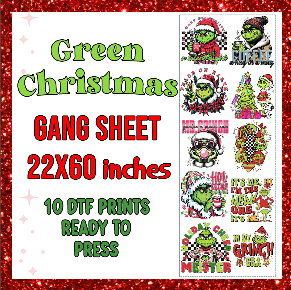 Green Christmas 22x60 inches Gang Sheet