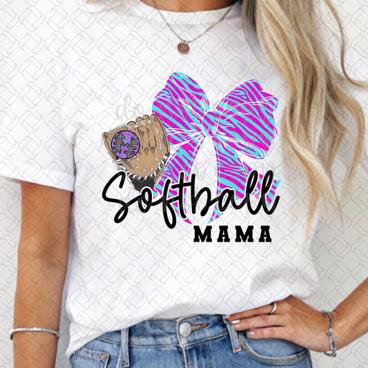 Zebra Softball Mama Bow