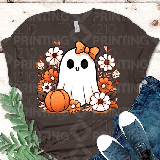 Ghost With Pumpkin & Flowers DTF