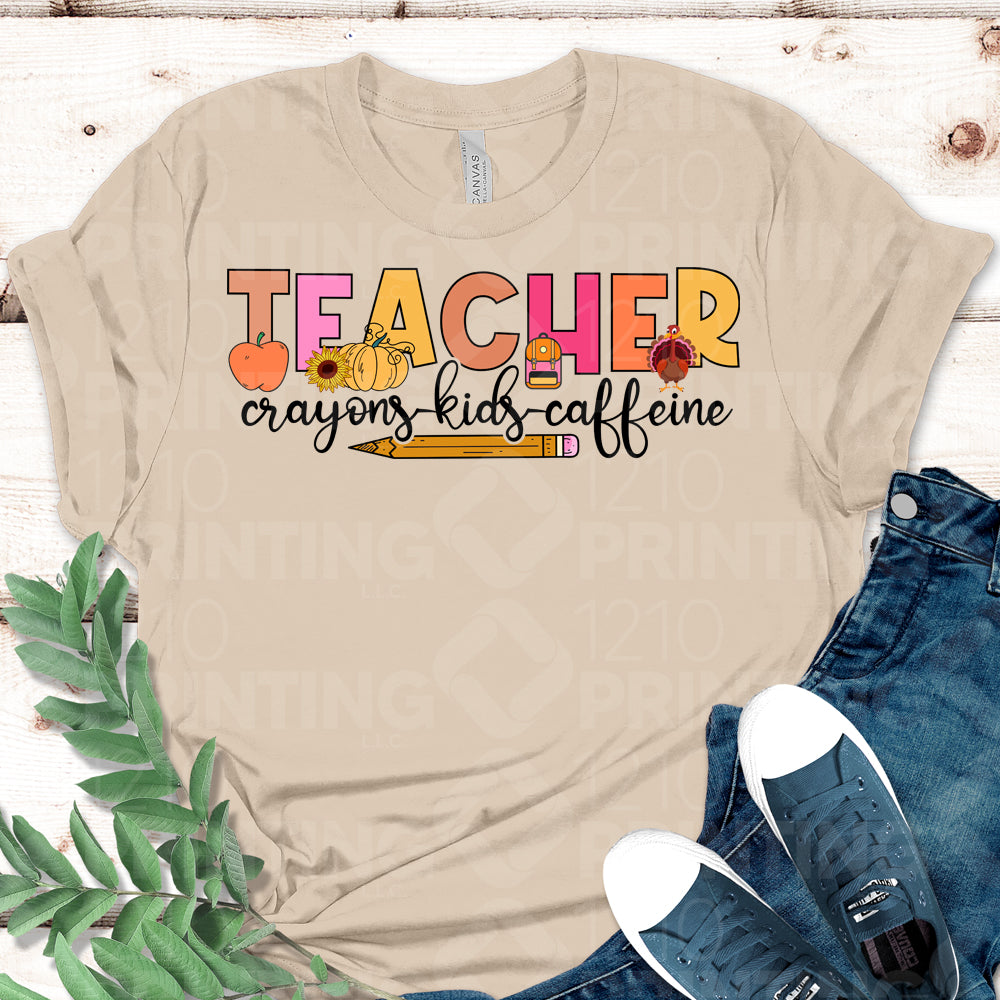 Teacher, Crayons, Kids, Coffee DTF